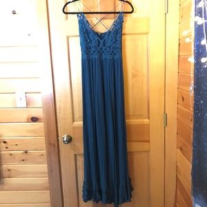 Free People Adela Maxi slip dress dark teal medium